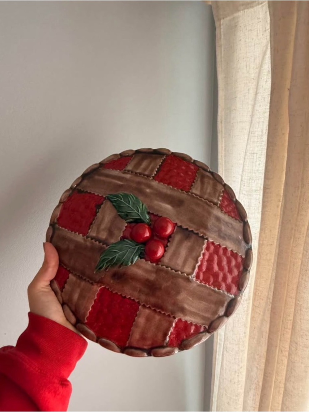 Decorative Cherry Pie Wall Plaque - Red and Brown